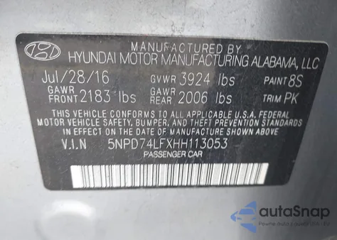 2017 Hyundai Elantra Se z USA, uszkodzony, nr VIN 5NPD74LFXHH113053